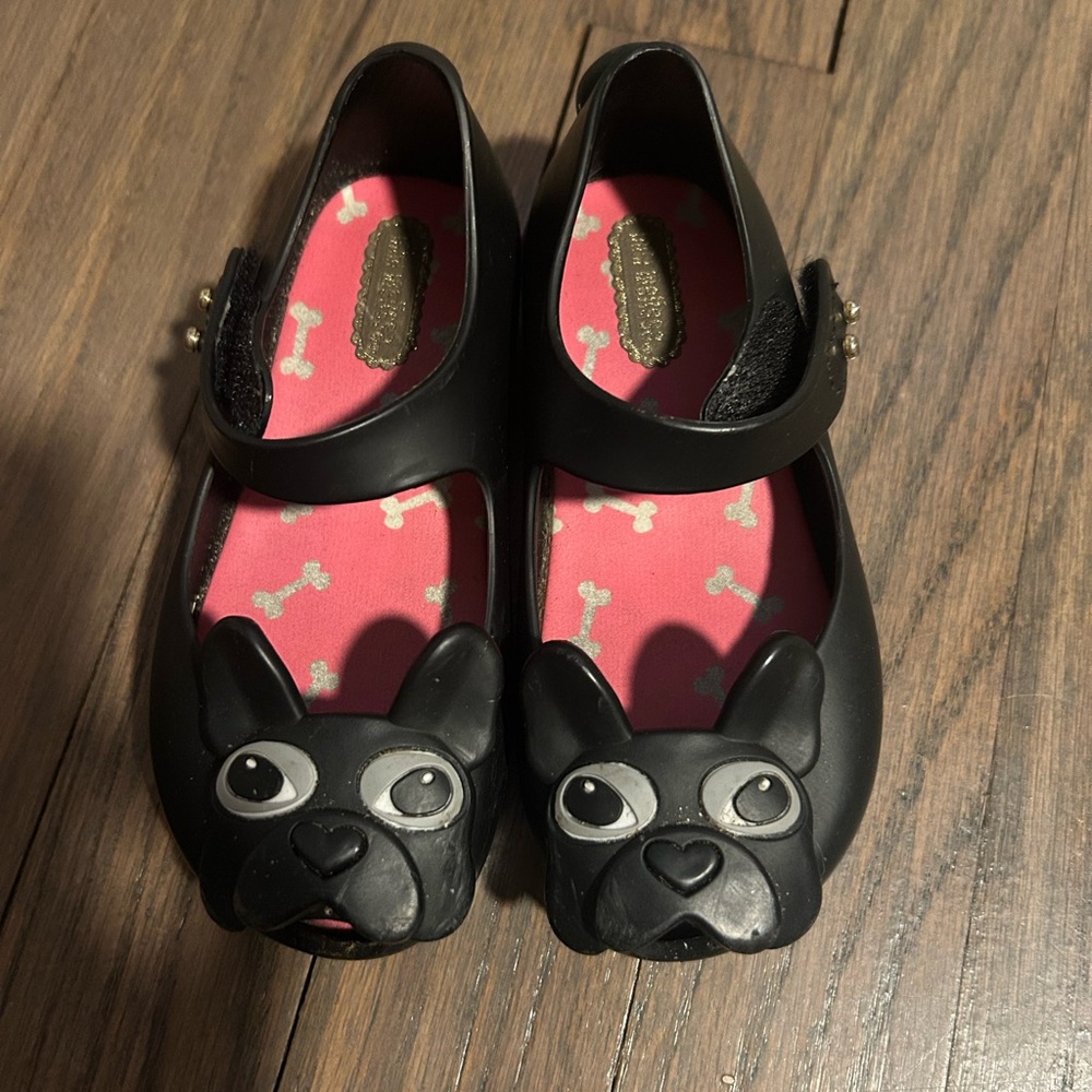 Mini Melissa Black Kids Shoes with Dog Design